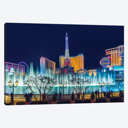 Las Vegas Romantic Fountain Views Canvas Print #SKR656} by Susanne Kremer Art Print