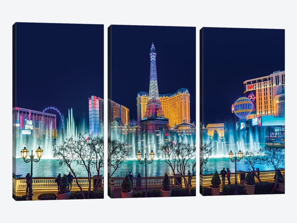 Las Vegas Romantic Fountain Views by Susanne Kremer 3-piece Canvas Artwork