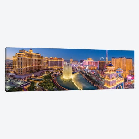 Las Vegas Dancing Fountains At Night Canvas Print #SKR659} by Susanne Kremer Canvas Wall Art