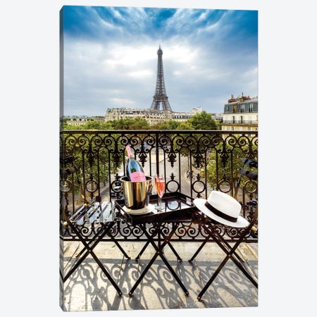 Eiffel Tower, Champ de Mars, Rose Champagne on Balcony Canvas Print #SKR67} by Susanne Kremer Canvas Print