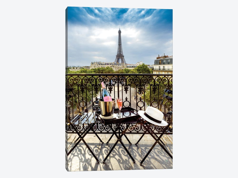 Eiffel Tower, Champ de Mars, Rose Champagne on Balcony by Susanne Kremer 1-piece Canvas Artwork