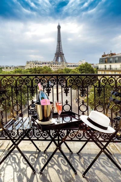 Towers: Eiffel Tower, Champ de Mars, Rose Champagne on Balcony by Susanne Kremer