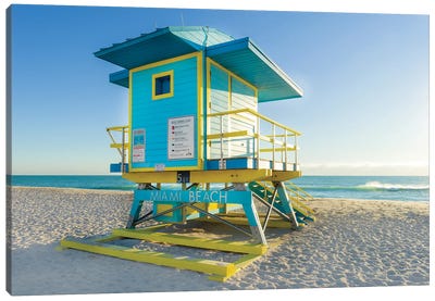 Sunny Beach Day Miami Florida, Blue Canvas Art Print - Miami Beach