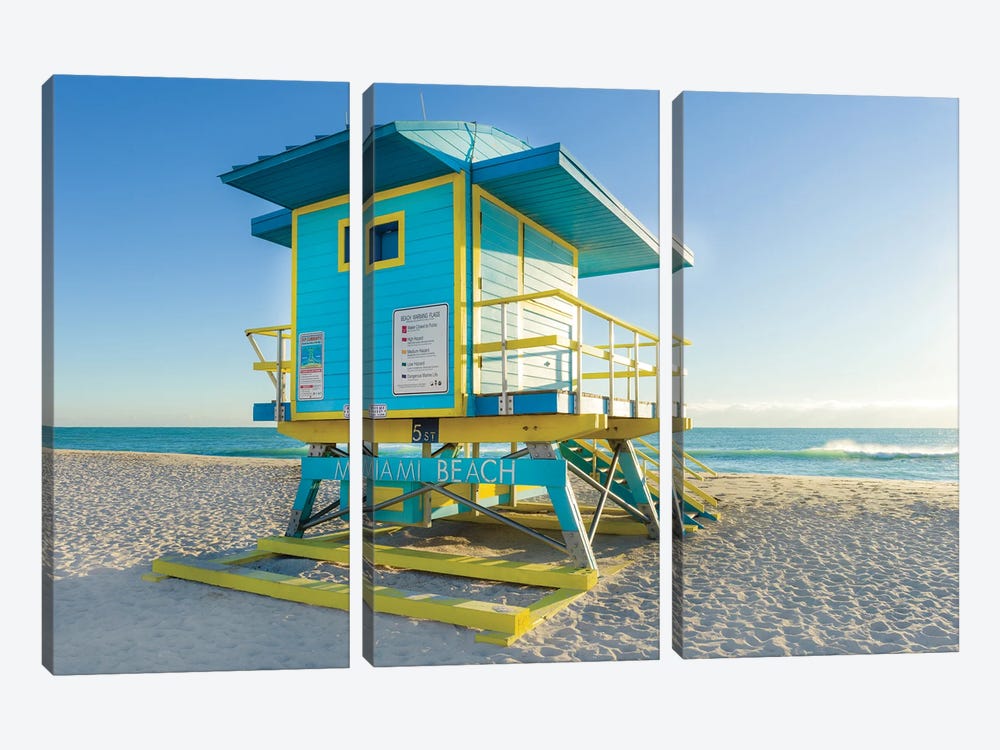 Sunny Beach Day Miami Florida, Blue by Susanne Kremer 3-piece Art Print