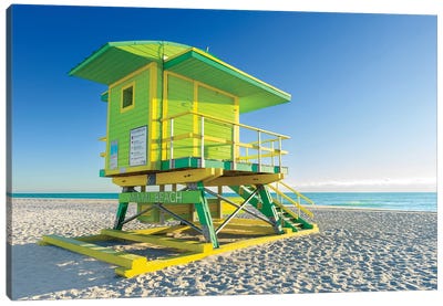 Sunny Beach Day Miami Florida, Green Canvas Art Print - Miami Beach
