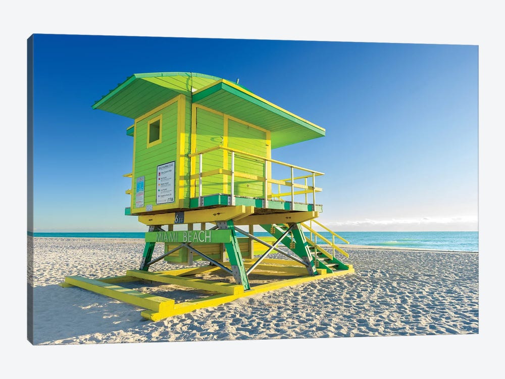 Sunny Beach Day Miami Florida, Green by Susanne Kremer 1-piece Canvas Wall Art