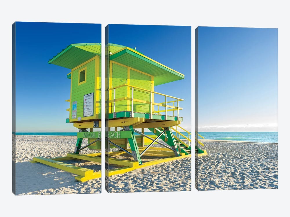 Sunny Beach Day Miami Florida, Green by Susanne Kremer 3-piece Canvas Wall Art