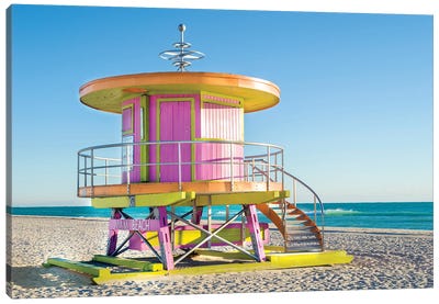 Sunny Beach Day Miami Florida, Pink Canvas Art Print - Miami Beach