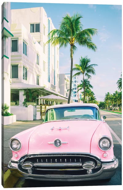 Pink Oldsmobile, Miami Art Deco, Florida Canvas Art Print - Automobile Art