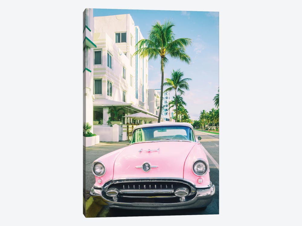 Pink Oldsmobile, Miami Art Deco, Florida by Susanne Kremer 1-piece Canvas Artwork