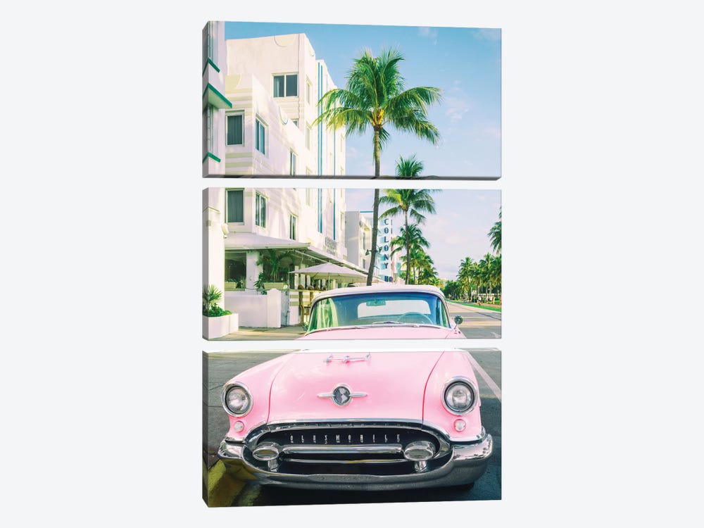 Pink Oldsmobile, Miami Art Deco, Florida by Susanne Kremer 3-piece Canvas Artwork