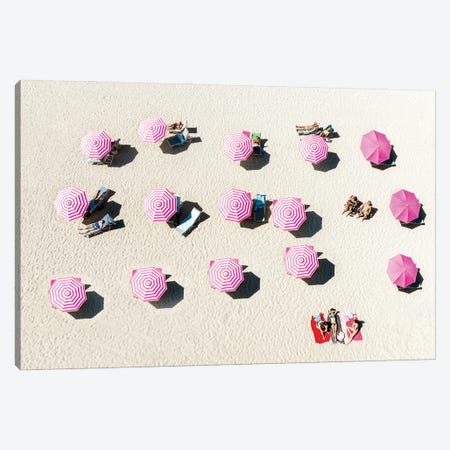 Pink Beach Umbrellas, Miami Beach Florida Canvas Print #SKR706} by Susanne Kremer Art Print