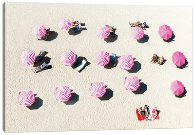 Pink Beach Umbrellas, Miami Beach Florida Canvas Art Print - Miami Beach