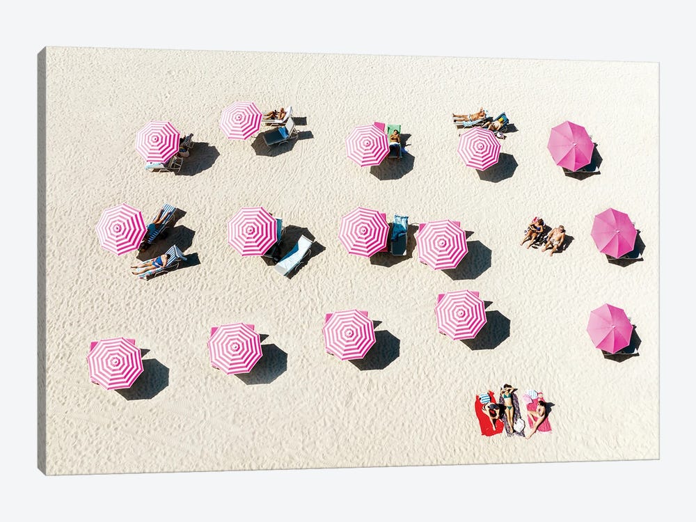 Pink Beach Umbrellas, Miami Beach Florida by Susanne Kremer 1-piece Canvas Wall Art