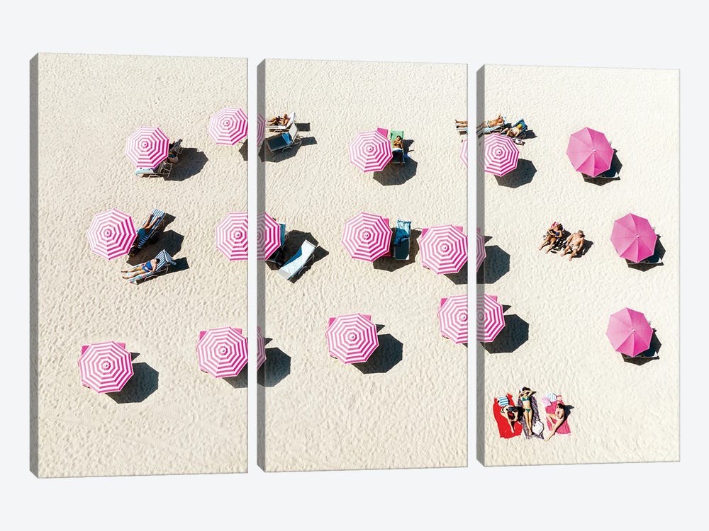 Pink Beach Umbrellas, Miami Beach Florida by Susanne Kremer 3-piece Canvas Artwork
