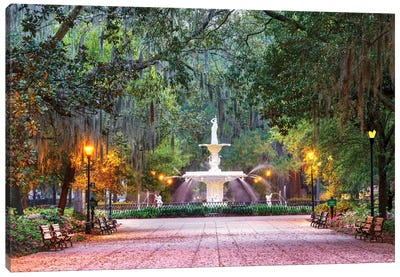 Forsyth Fountain, Savannah Canvas Art Print - Trail, Path & Road Art
