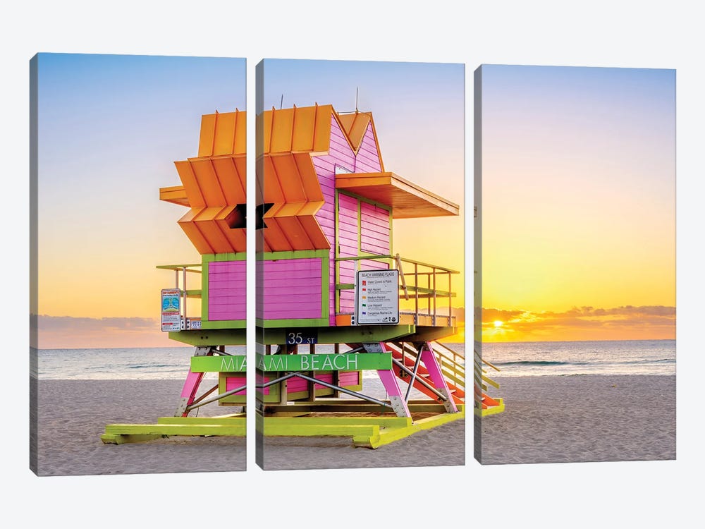 Dreaming Of  Sunrise Miami Beach,Florida by Susanne Kremer 3-piece Canvas Artwork
