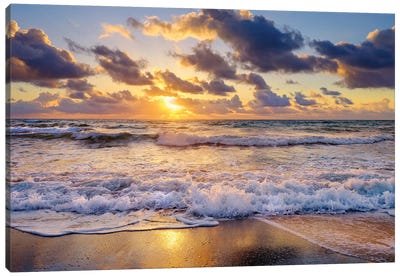 Golden Light At The Beach,Sunrise,Florida Canvas Art Print - Beach Sunrise & Sunset Art