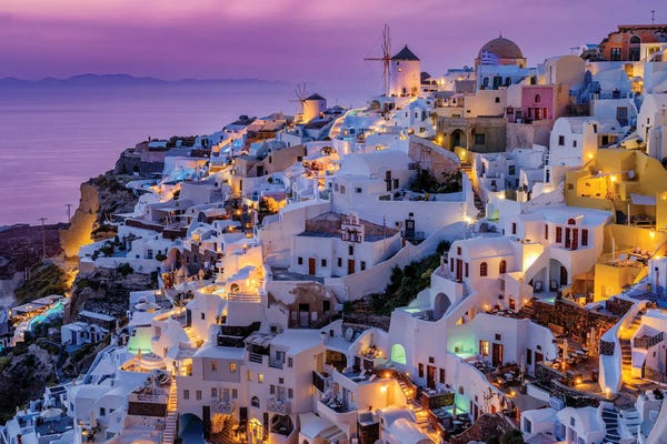 Santorini: Purple Nights In Santorini Greece by Susanne Kremer