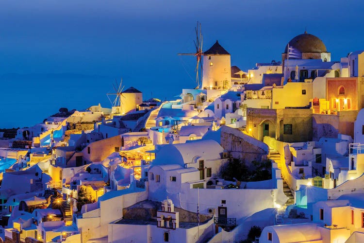 Illuminated Windmills, Santorini, Greece