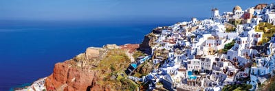 Panoramic View Of The Caldera And Windmills Santorini,Greece by Susanne Kremer framed canvas print