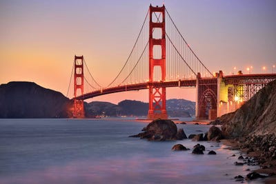Golden Gate Bridge,Marshall Beach sunset  by Susanne Kremer framed canvas print