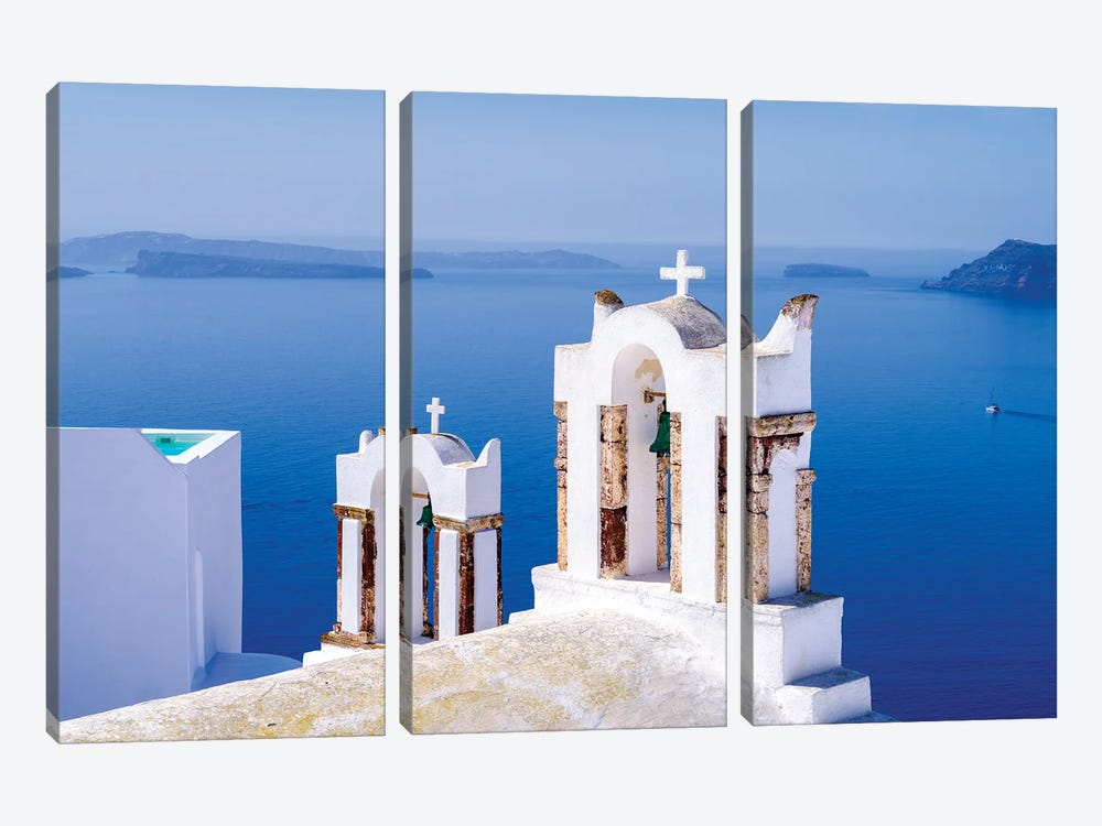 White And Blue, Santorini,Greece by Susanne Kremer 3-piece Canvas Art Print