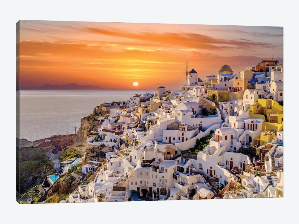 Gorgeous Sunset, Santorini,Greece by Susanne Kremer 1-piece Canvas Print