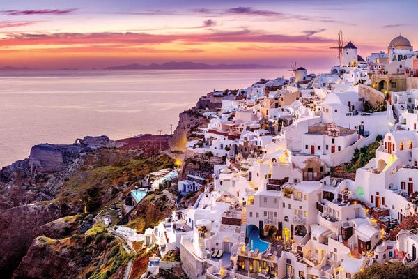 Santorini: Summer Sunset In Santorini,Greece by Susanne Kremer