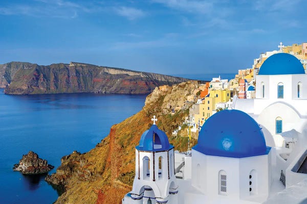 Santorini: Blue Domes In Oia, Santorini, Greece by Susanne Kremer