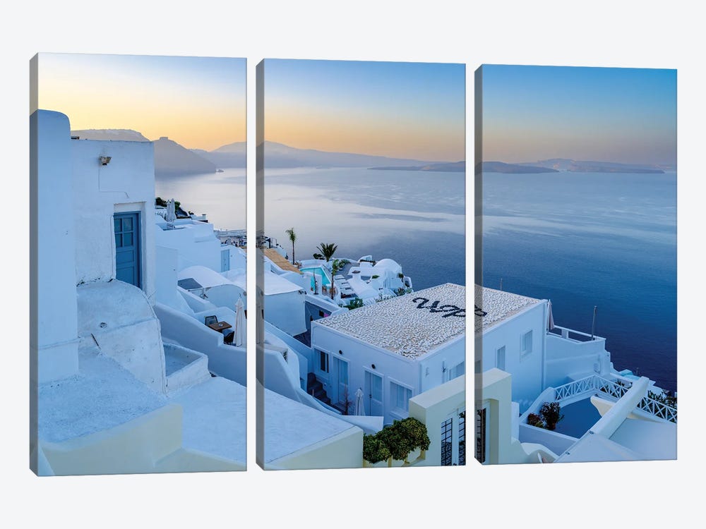 Silent Morning Oia Santorini Greece by Susanne Kremer 3-piece Art Print