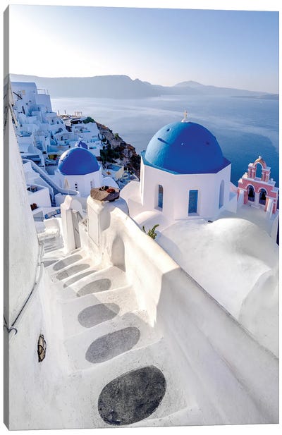 Into The Blue, Oia Santorini, Greece Canvas Art Print - Stairs & Staircases