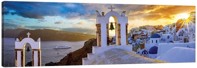 Wow Sunset Oia Santorini, Greece Canvas Art Print - Blue Domed Church Santorini