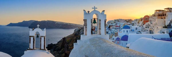 Blue Domed Church Santorini: The Glow, Oia Santorini, Greece by Susanne Kremer