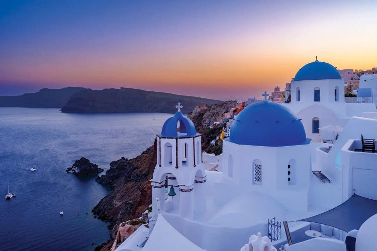 After Sunset Blue Domes Of Oia Santorini, Greece