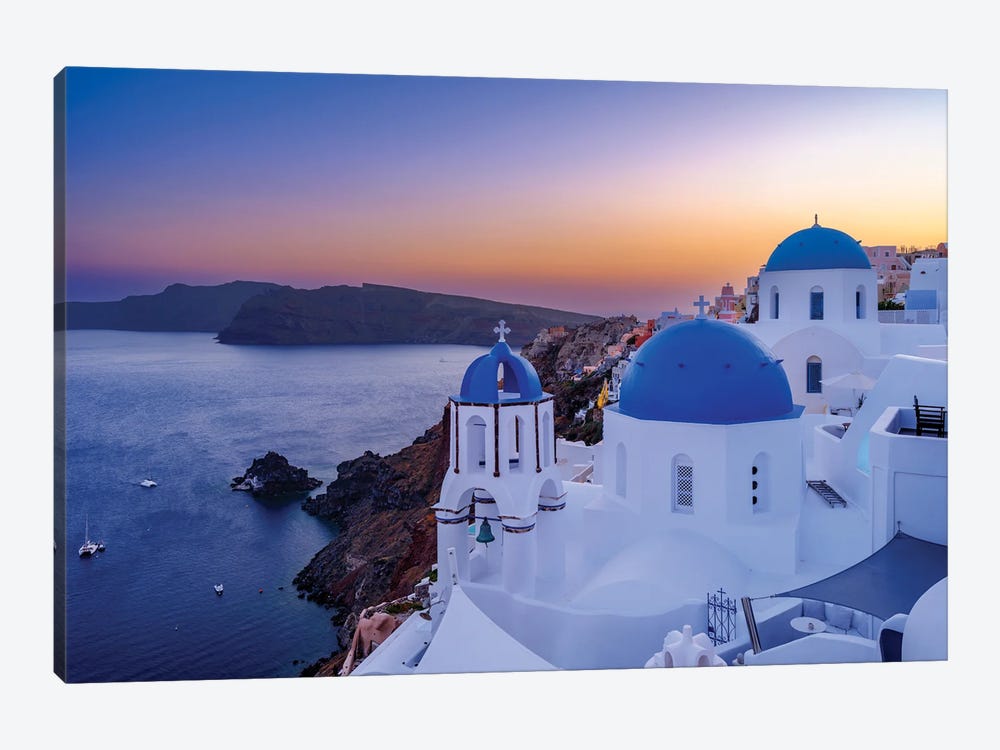 After Sunset Blue Domes Of Oia Santorini, Greece by Susanne Kremer 1-piece Canvas Print