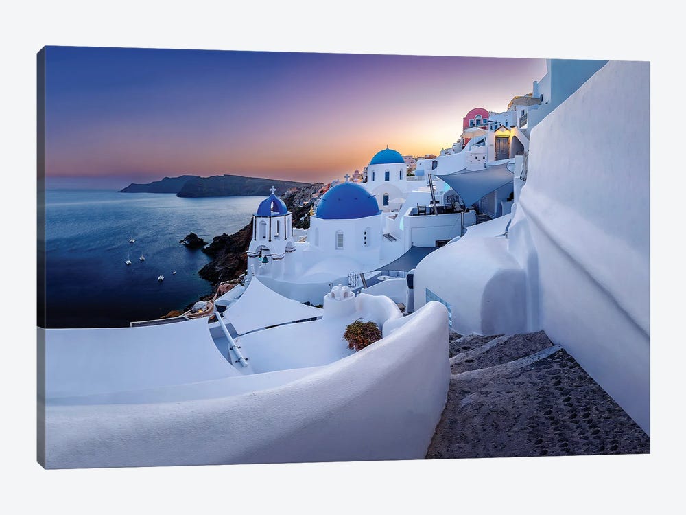 Panoramic View After Sunset, Oia Santorini, Greece by Susanne Kremer 1-piece Canvas Art