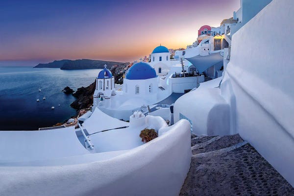 Coastlines: Panoramic View After Sunset, Oia Santorini, Greece by Susanne Kremer