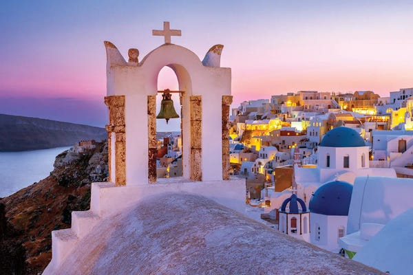 Greece: Romantic Blue Hour, Oia Santorini, Greece by Susanne Kremer