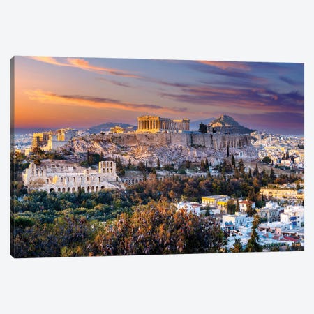 Panoramic Sunset, Acropolis, Athens, Greece Canvas Print #SKR789} by Susanne Kremer Canvas Art