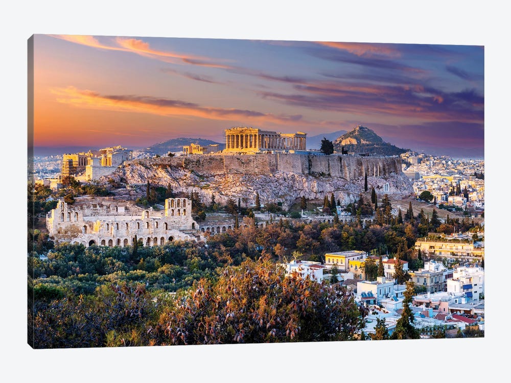 Panoramic Sunset, Acropolis, Athens, Greece by Susanne Kremer 1-piece Canvas Print