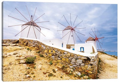 Windmills In Greece Canvas Art Print - Watermill & Windmill Art