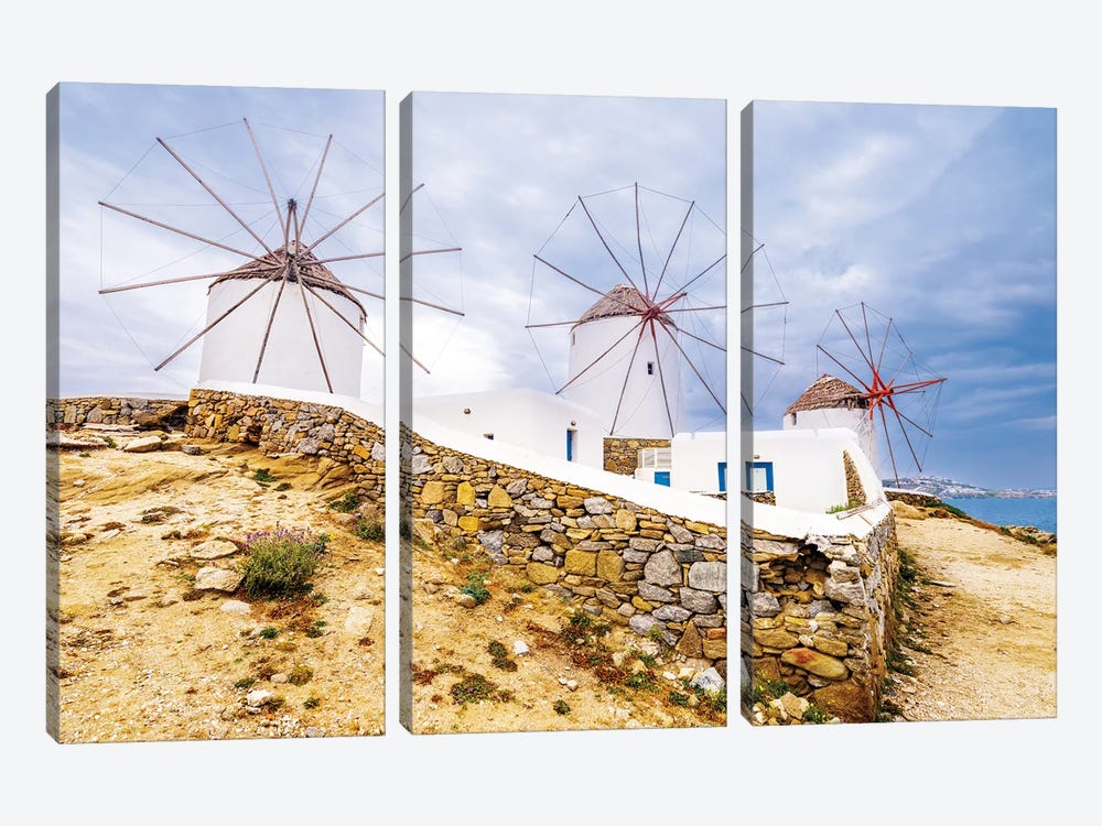 Windmills In Greece by Susanne Kremer 3-piece Canvas Art