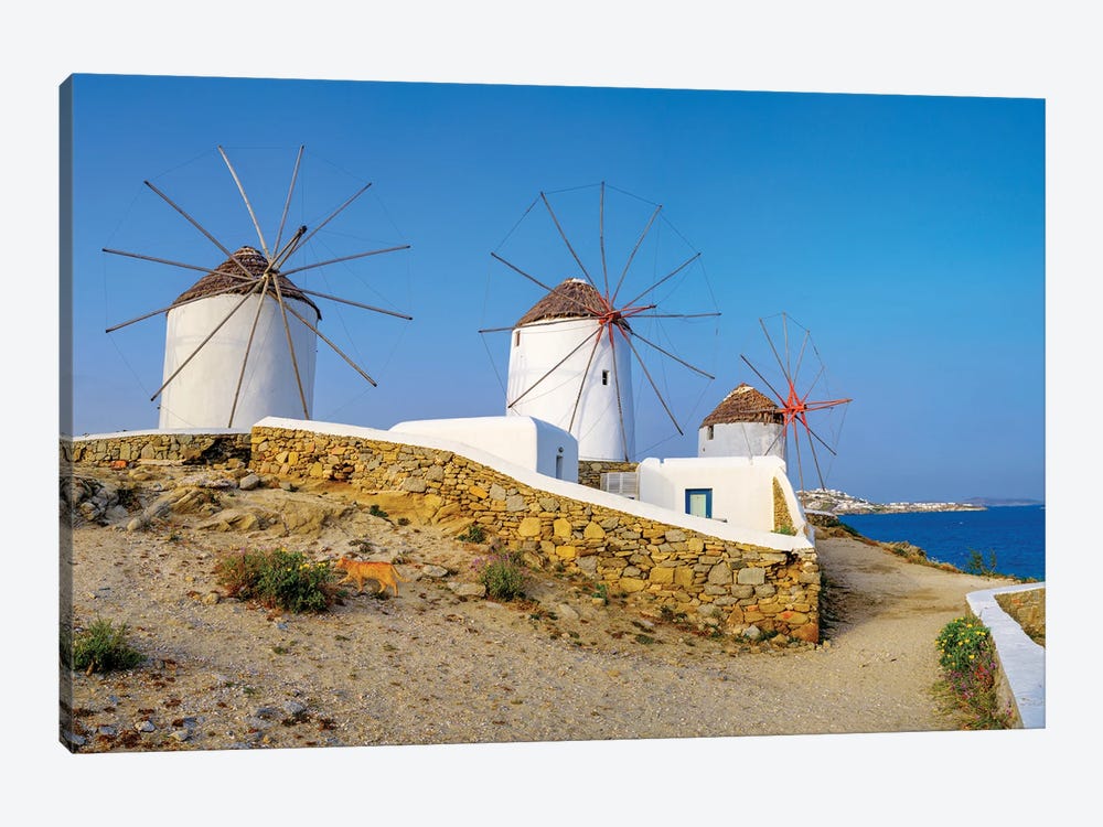 Windmills And Blue Sky, Mykonos, Greece by Susanne Kremer 1-piece Canvas Wall Art