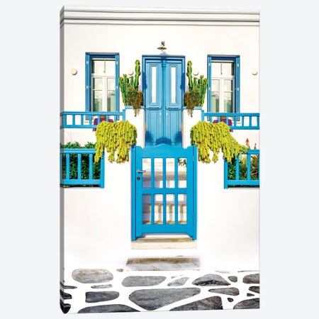 Blue Door Mykonos Greece Canvas Print #SKR798} by Susanne Kremer Canvas Art Print