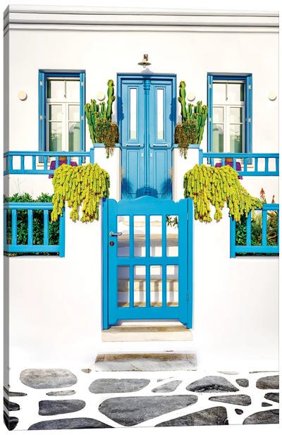 Blue Door Mykonos Greece Canvas Art Print - Door Art