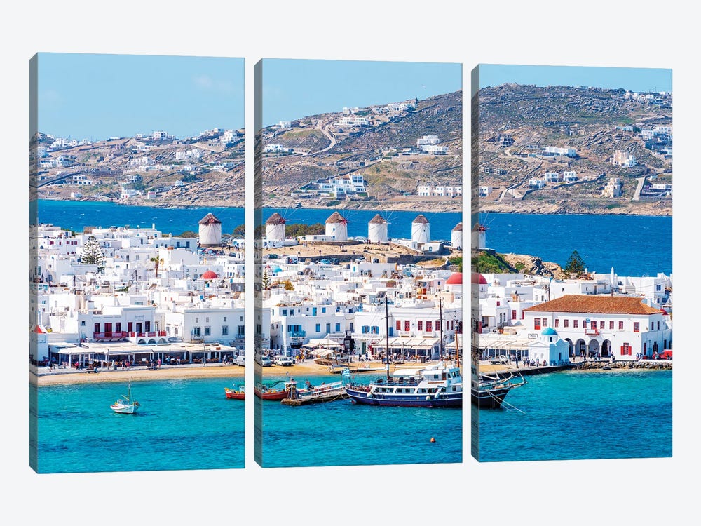 Postcard From Mykonos, Greece by Susanne Kremer 3-piece Canvas Art