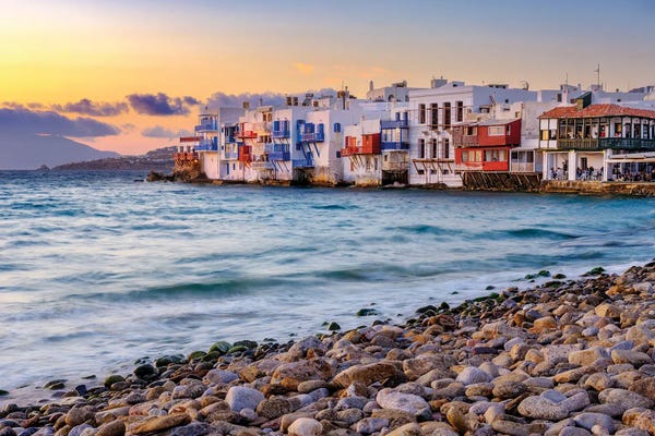 Rocky Beaches: Little Venice At Sunset, Mykonos Greece by Susanne Kremer