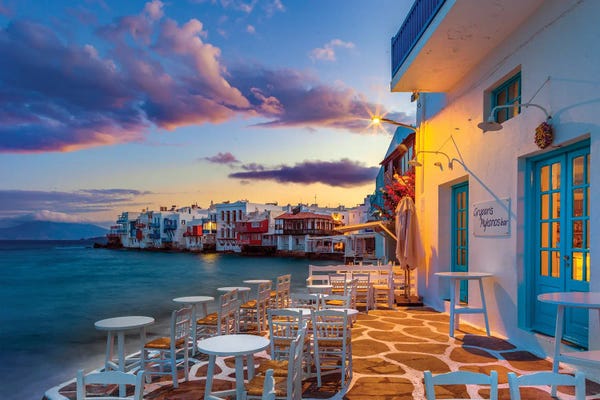 Cafes: Sunrise Colors Little Venice Mykonos Greece by Susanne Kremer