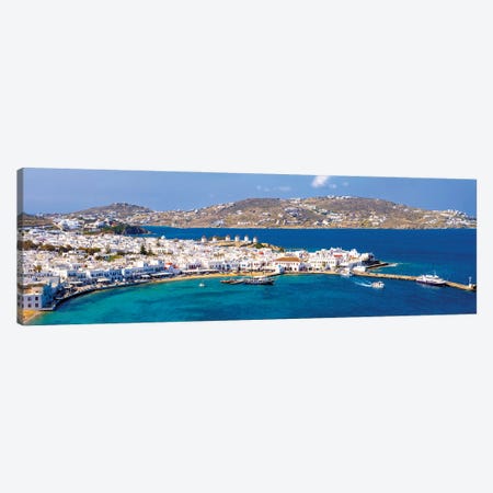 Panoramic Postcard Of Mykonos Greece Canvas Print #SKR807} by Susanne Kremer Canvas Wall Art